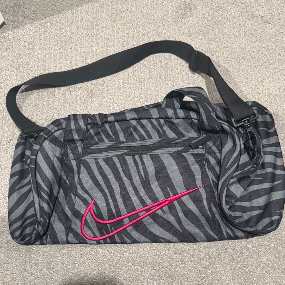 Nike Black Zebra Print Duffel with Pink Swoosh